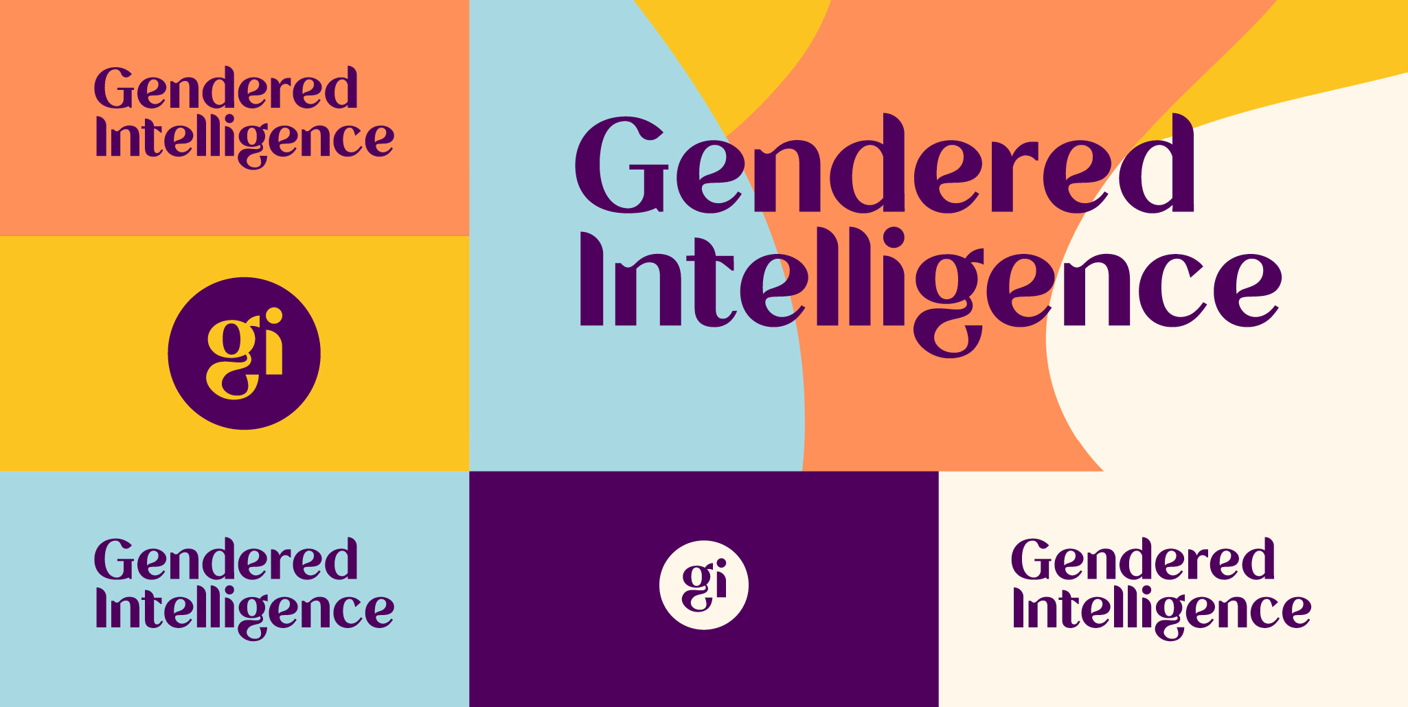 A compilation of the new logo variations and colourways we designed for Gendered Intelligence